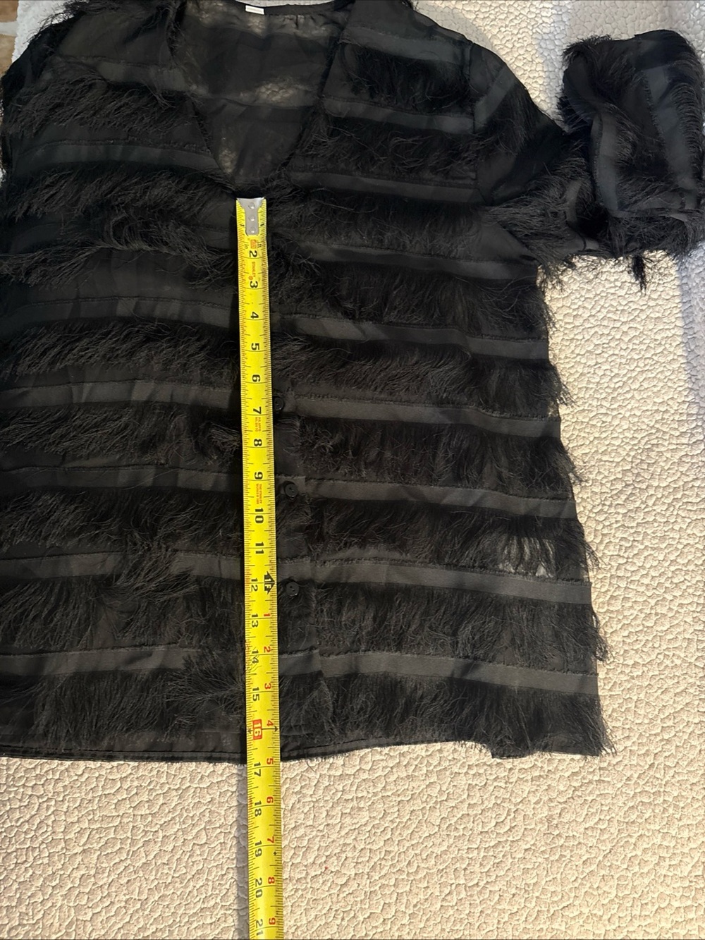Black Fringe Sheer Button-Up Blouse - Elegant Women's Top sz Sm Holiday top - Picture 13 of 14
